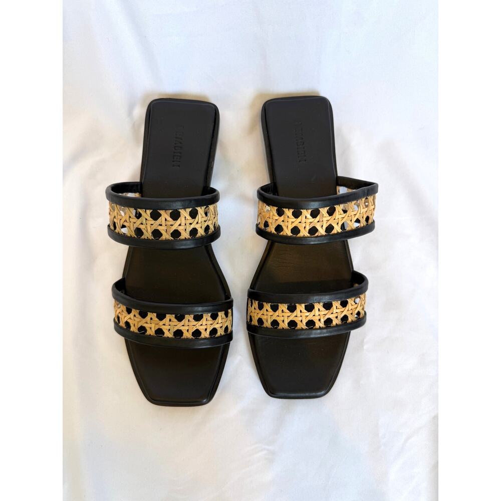 NWOT Bembien Paloma Slide Black Leather Woven Rattan Straps, 38, US 7.5 / 8 - Picture 2 of 4